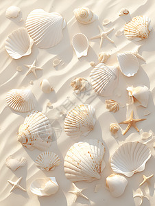 沙滩上散落着贝壳图片