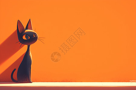 猫咪在橙色墙角中图片
