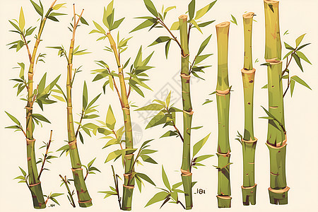 春日的竹子插画图片