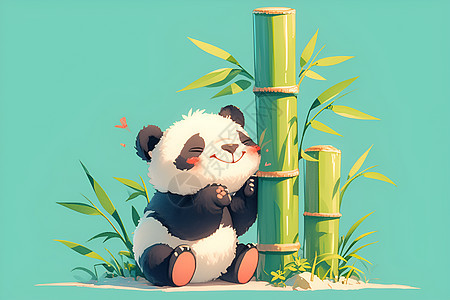 熊猫和竹子的插画图片