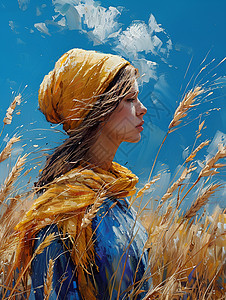 金色麦浪中的女人图片