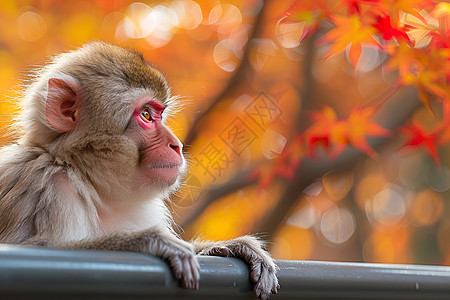 可爱猴子扒着栏杆图片