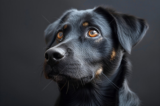 黑色背景中一只黑色狗狗图片