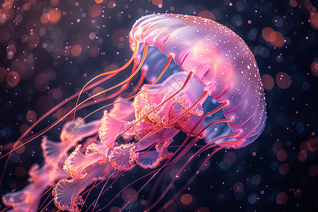 黑暗深海中的粉色水母图片