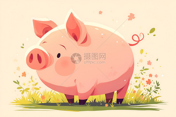 一只可爱的粉色猪图片