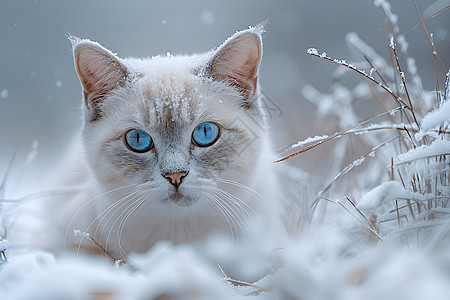 雪中的蓝眼猫图片