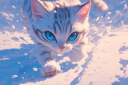 雪地探险的白猫图片