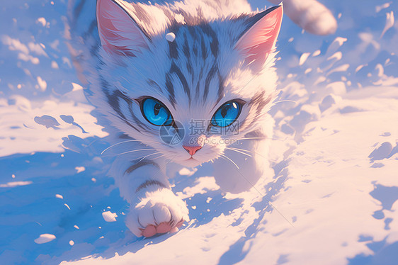 雪地探险的白猫图片