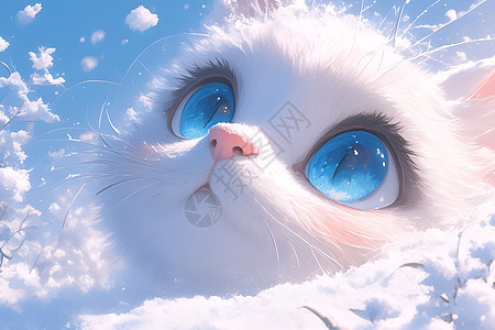 蓝天下的白猫图片