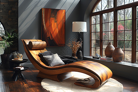 房间内的木质躺椅图片