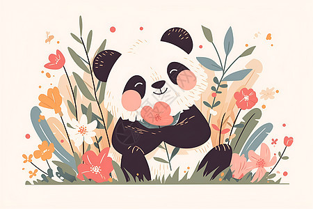 可爱的熊猫和花卉图片