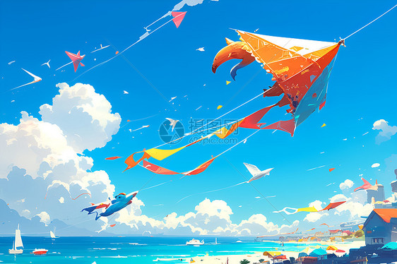 自由飞舞的彩色风筝图片