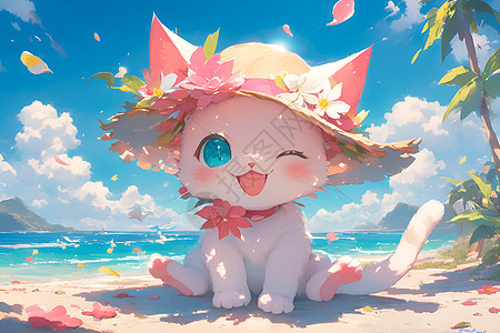 猫咪在沙滩上图片