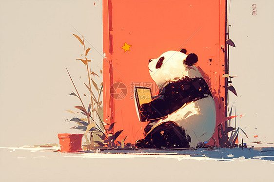 靠着墙壁的熊猫图片