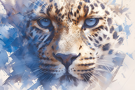 美丽的豹子水彩插画图片