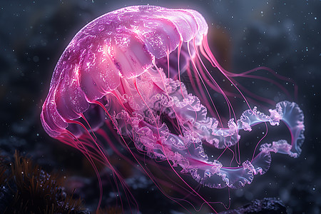 梦幻粉色水母在水下漂浮图片
