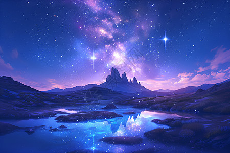 星空倒映湖面的绝美夜景图片