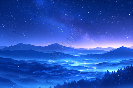 星辉之夜神秘山峦图片