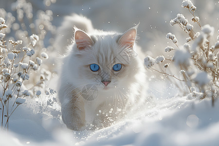 冬日的户外的白猫图片
