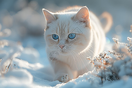 雪地漫步的猫咪图片
