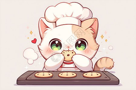 猫咪戴厨师帽烘焙饼干图片