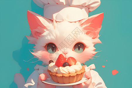 可爱厨师猫的水果蛋糕图片