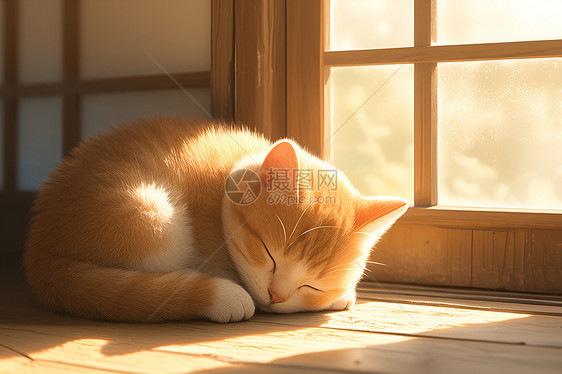 猫咪沉睡的阳光下图片