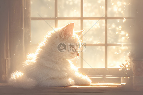 窗边的白猫图片