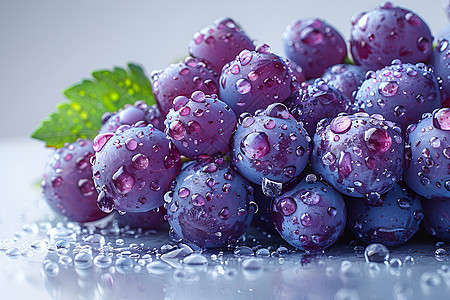 水滴洒落在紫色葡萄上图片