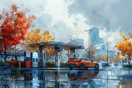 城市中的加油站图片