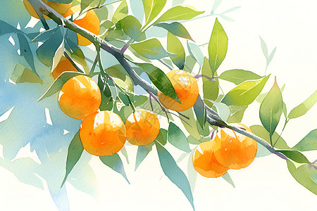 枝头上的橘子水果图片