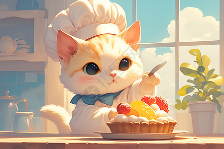 制作蛋糕的猫咪图片