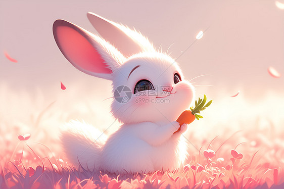 小兔兔拿着胡萝卜图片