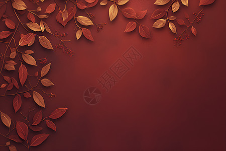 树叶的红色背景图片