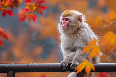 秋叶背景下的猴子图片