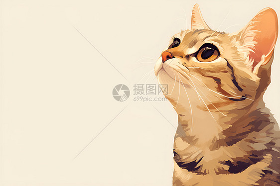 仰望天空的虎斑猫图片