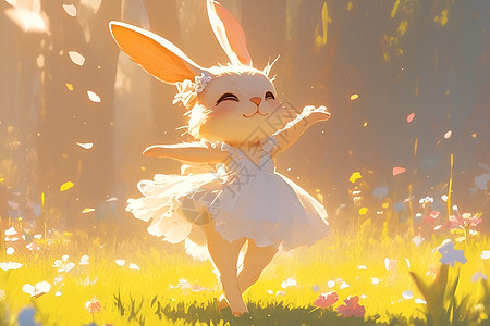 可爱卡通兔子在阳光下舞蹈图片