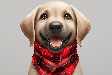 可爱狗狗戴红色方格图案图片