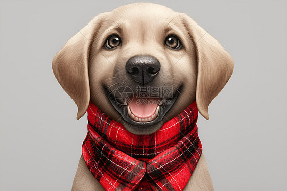 可爱狗狗戴红色方格图案图片