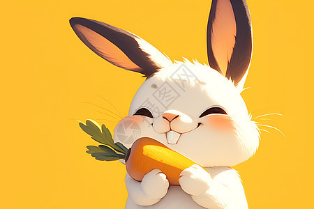 调皮可爱的卡通兔子拿着胡萝卜图片