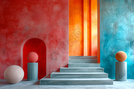 彩色墙壁之间的台阶图片