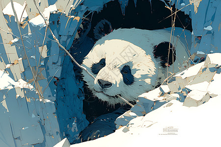 卡通熊猫在神秘洞穴中图片
