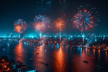 夜空中烟火绽放的壮丽景象图片