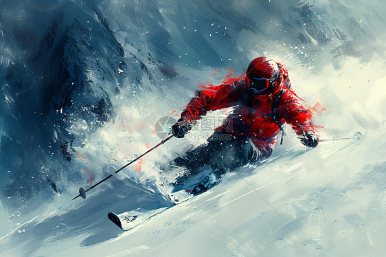 雪坡中驰骋的滑雪者图片