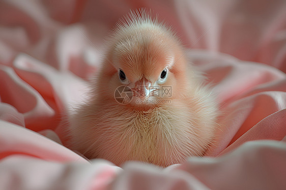 小鸡坐在粉色毯子上图片