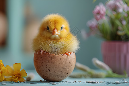 蛋壳中的小黄鸡图片