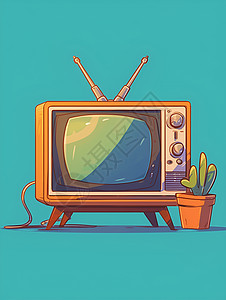 电视和仙人掌盆栽图片