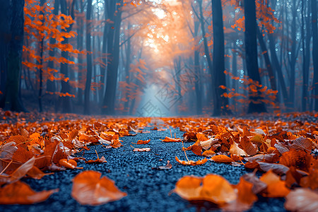 秋日森林的落叶图片