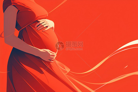 穿着红裙的孕妇图片