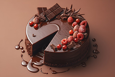 巧克力蛋糕上的水果图片